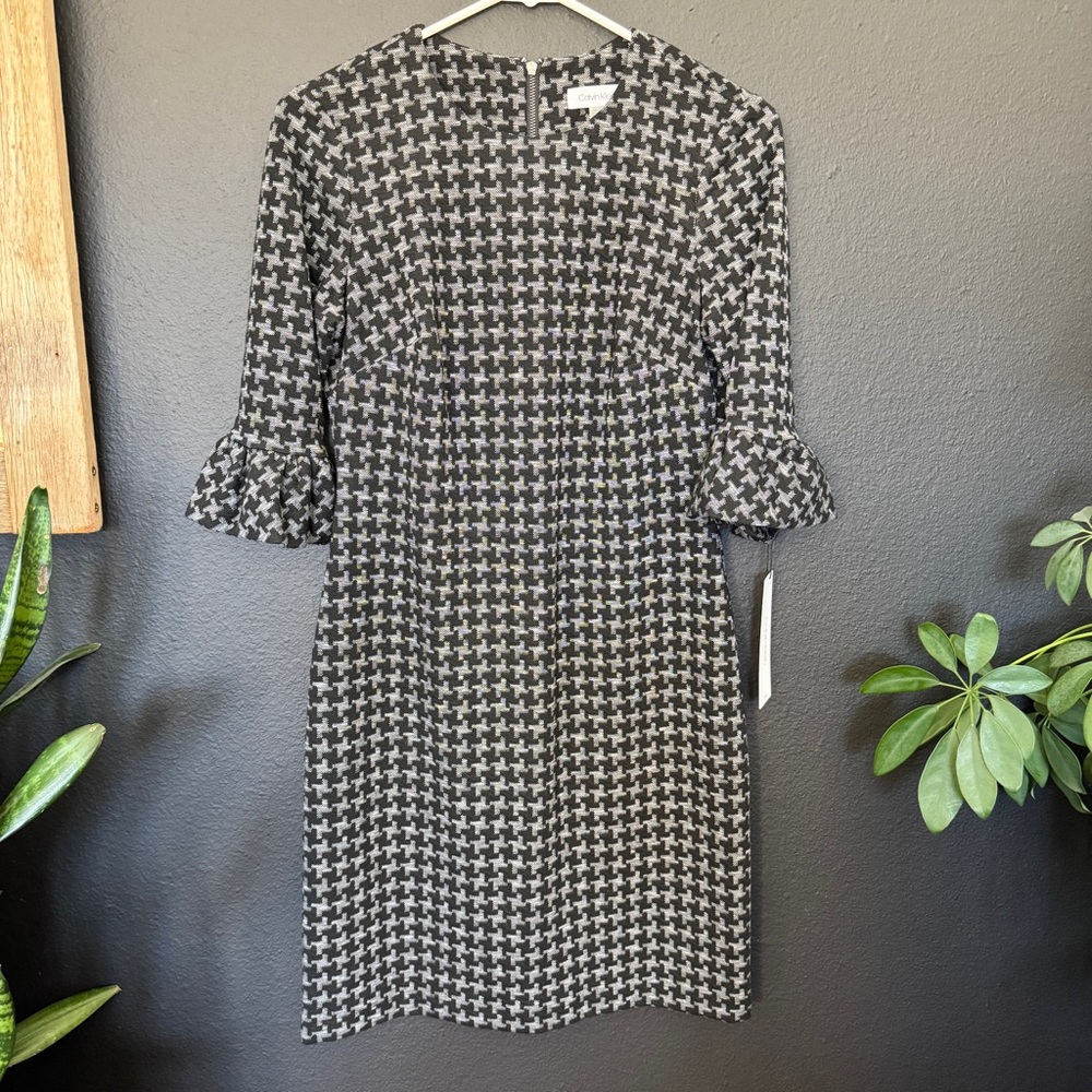 Calvin Klein Houndstooth Bell Sleeve Sheath Dress